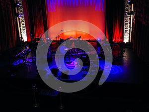 Musical Instruments and Colorful Lights on Stage