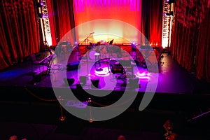 Musical Instruments and Colorful Lights on Stage