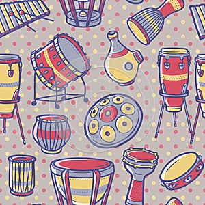 Musical instruments. Drums set. Percussion. Vector pattern.