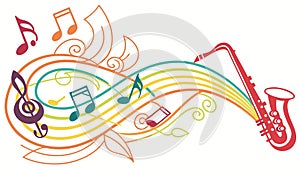 Musical Instruments with Dynamic Notes and Swirls, vector design Generative AI