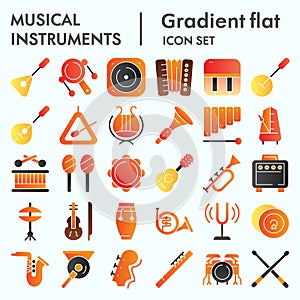 Musical instruments flat icon set, sound instruments symbols collection, vector sketches, logo illustrations, music