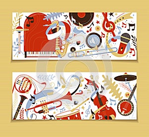 Musical instruments flat vector backgrounds set