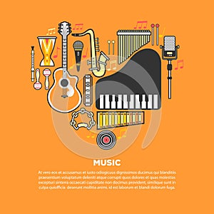 Musical instruments formed in heart illustration