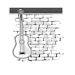 Musical instruments guitar on the brick wall