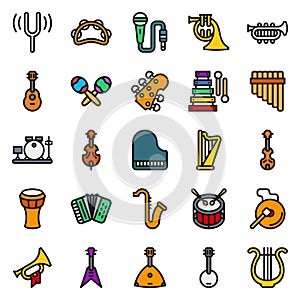 Musical instruments icon set on white background