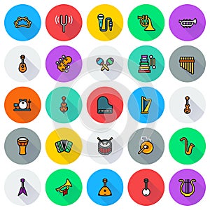 Musical instruments icon set on white background