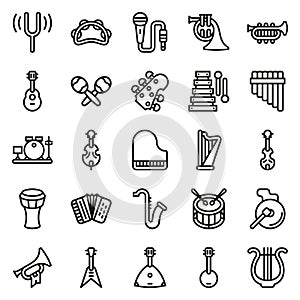 Musical instruments icon set on white background