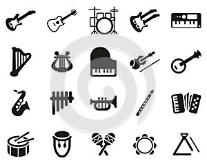 Musical Instruments Icons Black & White Set Big