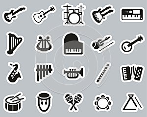 Musical Instruments Icons Black & White Sticker Set Big