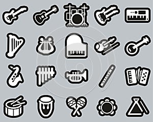 Musical Instruments Icons White On Black Sticker Set Big