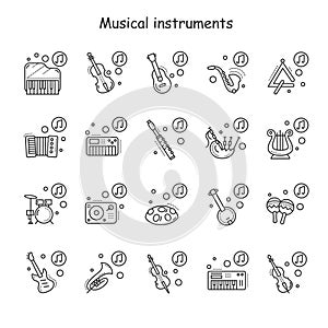 Musical instruments line icons set. Editable