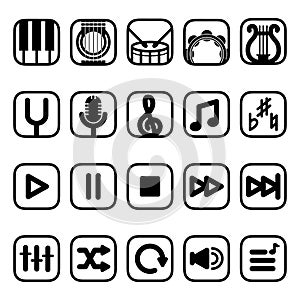 musical instruments and media player icons. Vector illustration decorative design
