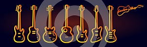 Musical instruments neon tubed silhouette abstract design concept rock band performance