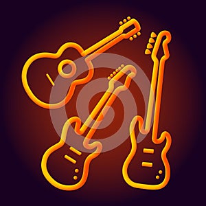 Musical instruments neon tubed silhouette abstract design concept rock band performance electric
