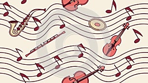 Musical Instruments & Notes Pattern - Orchestra & Melody Theme, vector design Generative AI