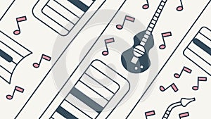 Musical instruments and notes pattern, vibrant rhythmic background, vector design Generative AI