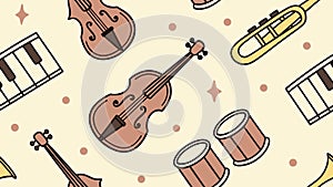 Musical Instruments and Notes Seamless Pattern Vector Art, vector design Generative AI