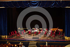 musical instruments for orchestra on stage
