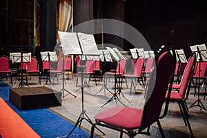 Musical instruments for orchestra on stage