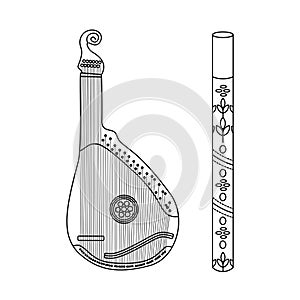 Musical Instruments. Pipes with an ornament. Pandora. Ukrainian symbols