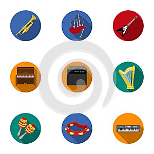 Musical instruments set icons in flat style. Big collection of musical instruments symbol