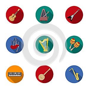 Musical instruments set icons in flat style. Big collection of musical instruments symbol