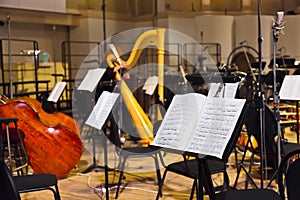 Musical instruments and sheet music photo