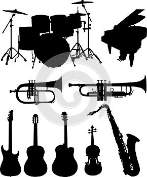 Musical instruments silhouettes collection