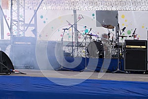 Musical instruments on stage in a concert hall