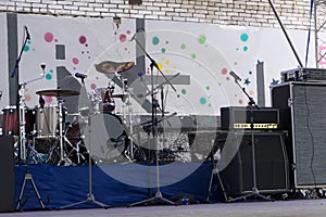 Musical instruments on stage in a concert hall