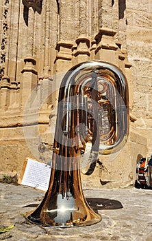 Musical instruments on the street, trombone, Seville, Spain