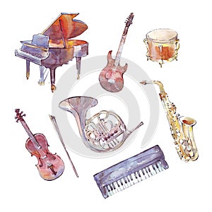 Musical instruments watercolor set photo