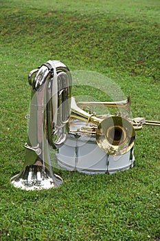 Musical instruments on the white background