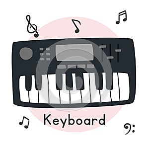 Musical keyboard instrument clipart cartoon style. Simple cute electric keyboard flat vector illustration. Keyboard vector design