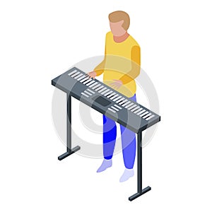 Musical keyboard playing icon, isometric style