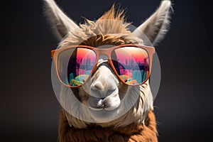 Musical llama rocks glasses, grooving to tunes with stylish flair