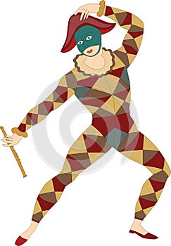 Musical masked man with flute isolated - Vector