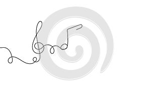 Musical note in continuous line style. Audio message motion. Classic music symbol in linear minimalist style.