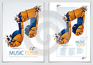 Musical note exploding to pieces, vector 3d realistic illustration symbol. Hard loud sound concept, flyer or brochure