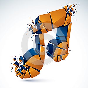 Musical note exploding to pieces, vector 3d realistic illustration symbol. Hard and loud sound concept, powerful sounding, rock o