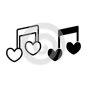 Musical note heart shape line and glyph icon. Love song vector illustration isolated on white. Romantic melody outline