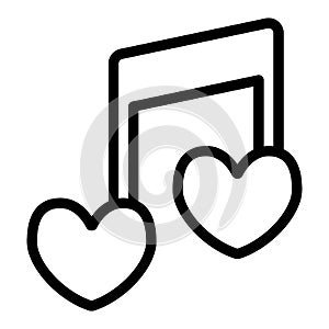 Musical note heart shape line icon. Love song vector illustration isolated on white. Romantic melody outline style