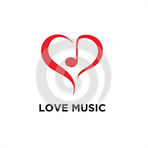 Musical note heart shape. red colour logo design