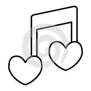Musical note heart shape thin line icon. Love song vector illustration isolated on white. Romantic melody outline style