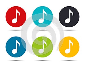 Musical note icon flat round button set illustration design