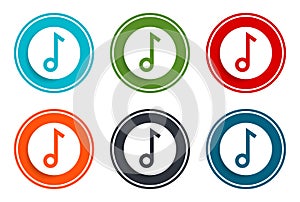 Musical note icon flat vector illustration design round buttons collection 6 concept colorful frame simple circle set