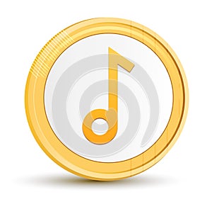 Musical note icon gold round button golden coin shiny frame luxury concept abstract illustration isolated on white background