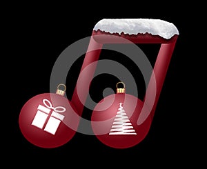Musical note made of Christmas ornament is in this Christmas holiday illustration about Christmas music.