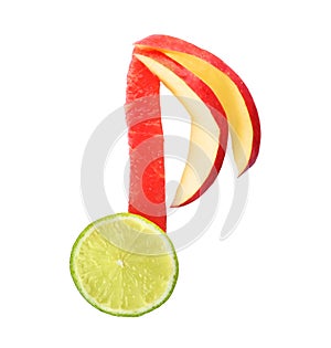 Musical note made of fruits on white background