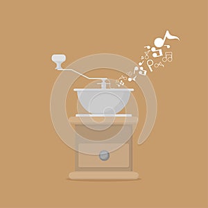 Musical note and manual coffee grinder flat vector design.
